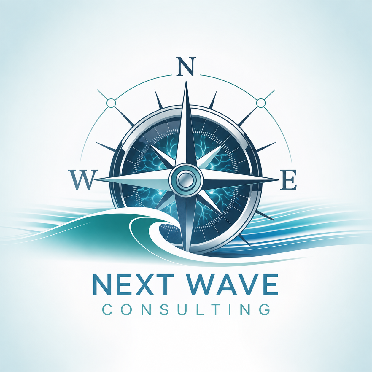 Next Wave Consulting compass and ocean wave logo